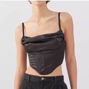 UO Lexi satin cowl black corset top